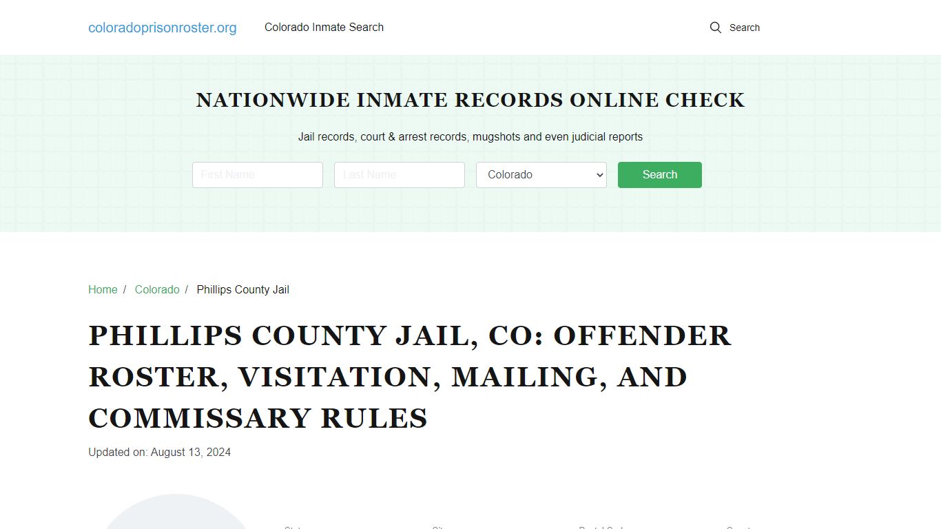 Phillips County Jail, CO: Inmate Lookup, Visitations, Contacts